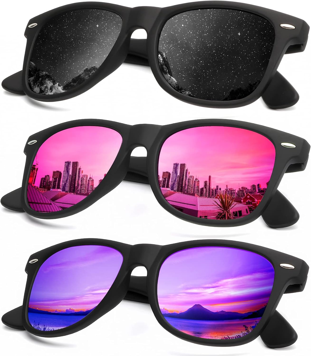 KALIYADI Polarized Sunglasses - Matte Finish, UV Blocking, Color Mirror Lenses | 3-Pack for Men & Women