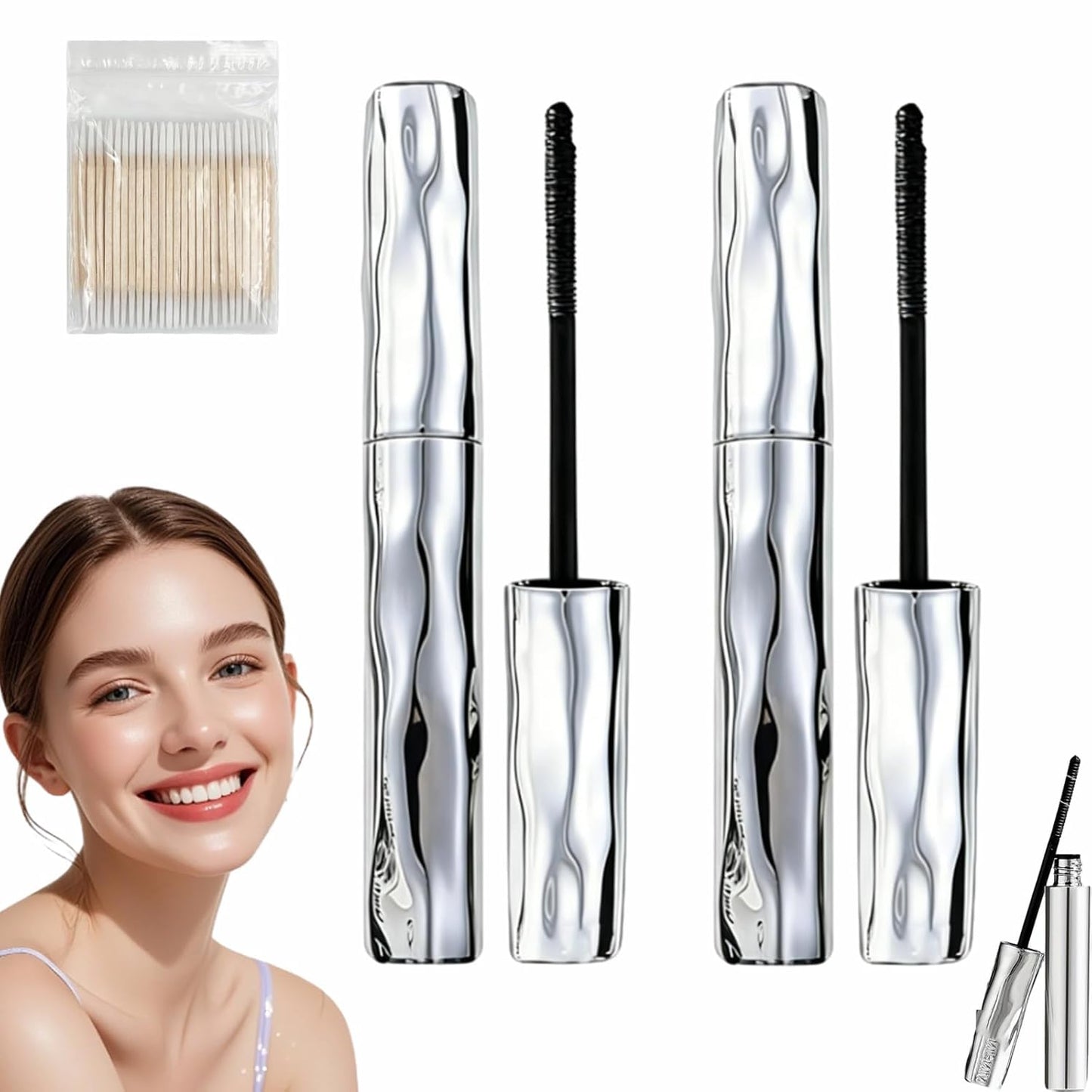 Waterproof Fiber Mascara - Volume & Length Without Clumping | Smudge-Proof, Curling Wand, Natural Finish (1pcs)