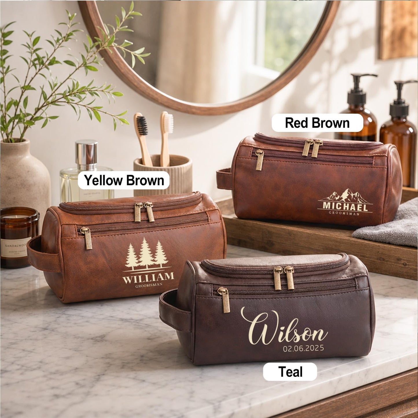 Aeekdook Personalized Toiletry Bag for Men, Engraved Name/Initial/Logo Leather Travel Dopp Kit, Groomsmen Gifts, Anniversary Father’s Day Birthday Gift for Men Boyfriend Husband Dad