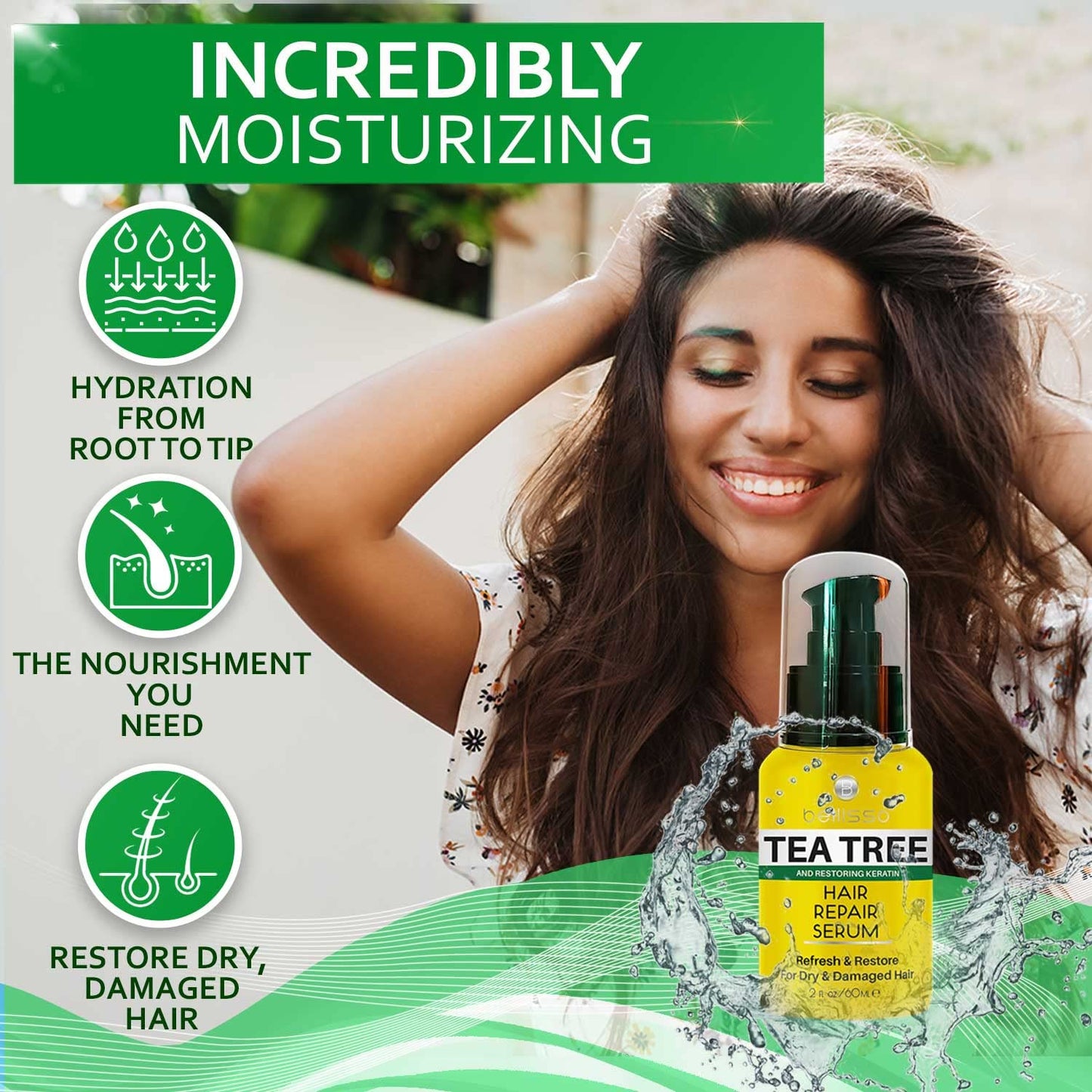Tea Tree Oil Hair Serum - Moisturizing Treatment for Dandruff Relief & Dry Hair Repair | Anti-Frizz Keratin Formula