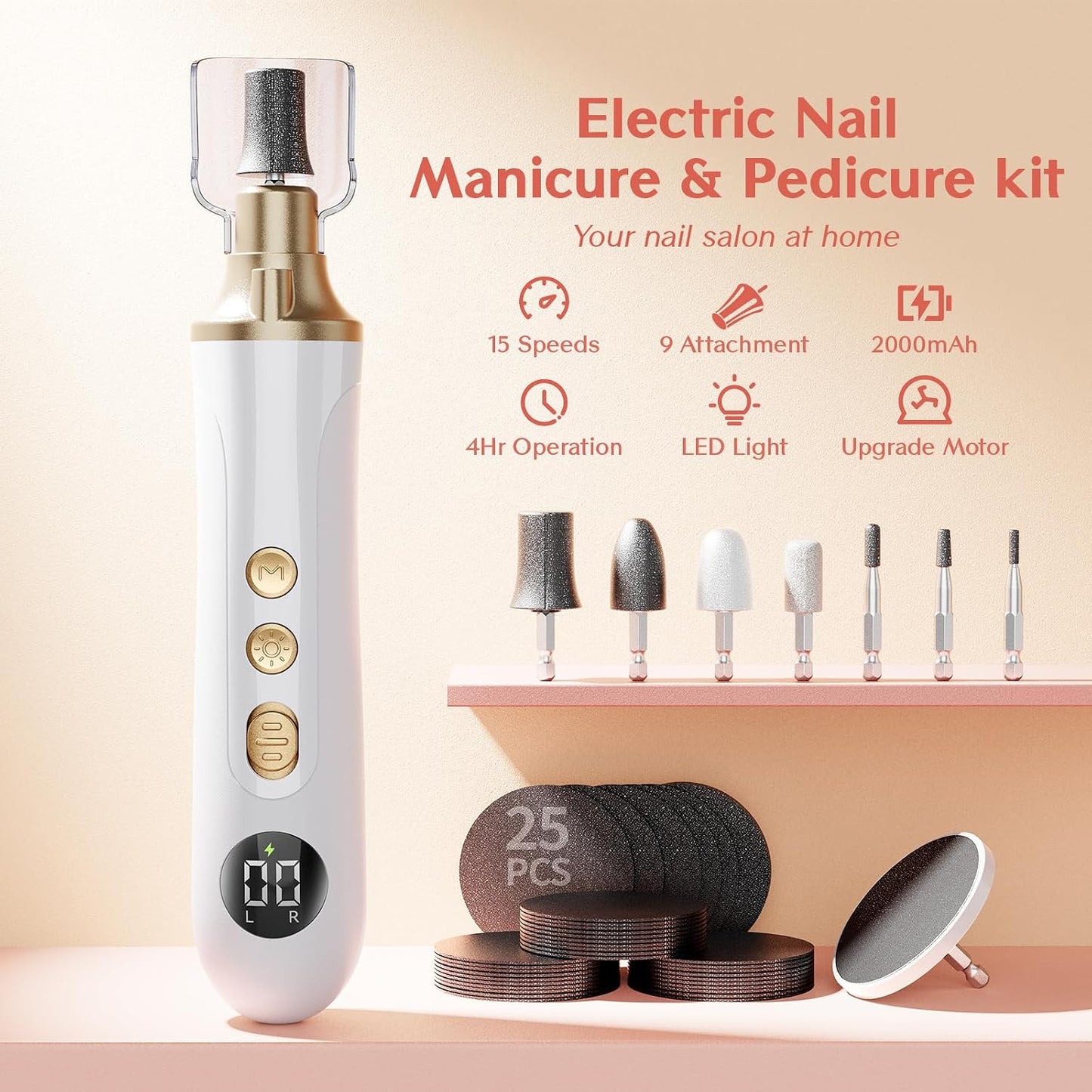 Electric Nail File Set - Professional Manicure Pedicure Kit with 15 Speeds for Hand & Foot Care | Ideal for Thick Nails, Men & Women