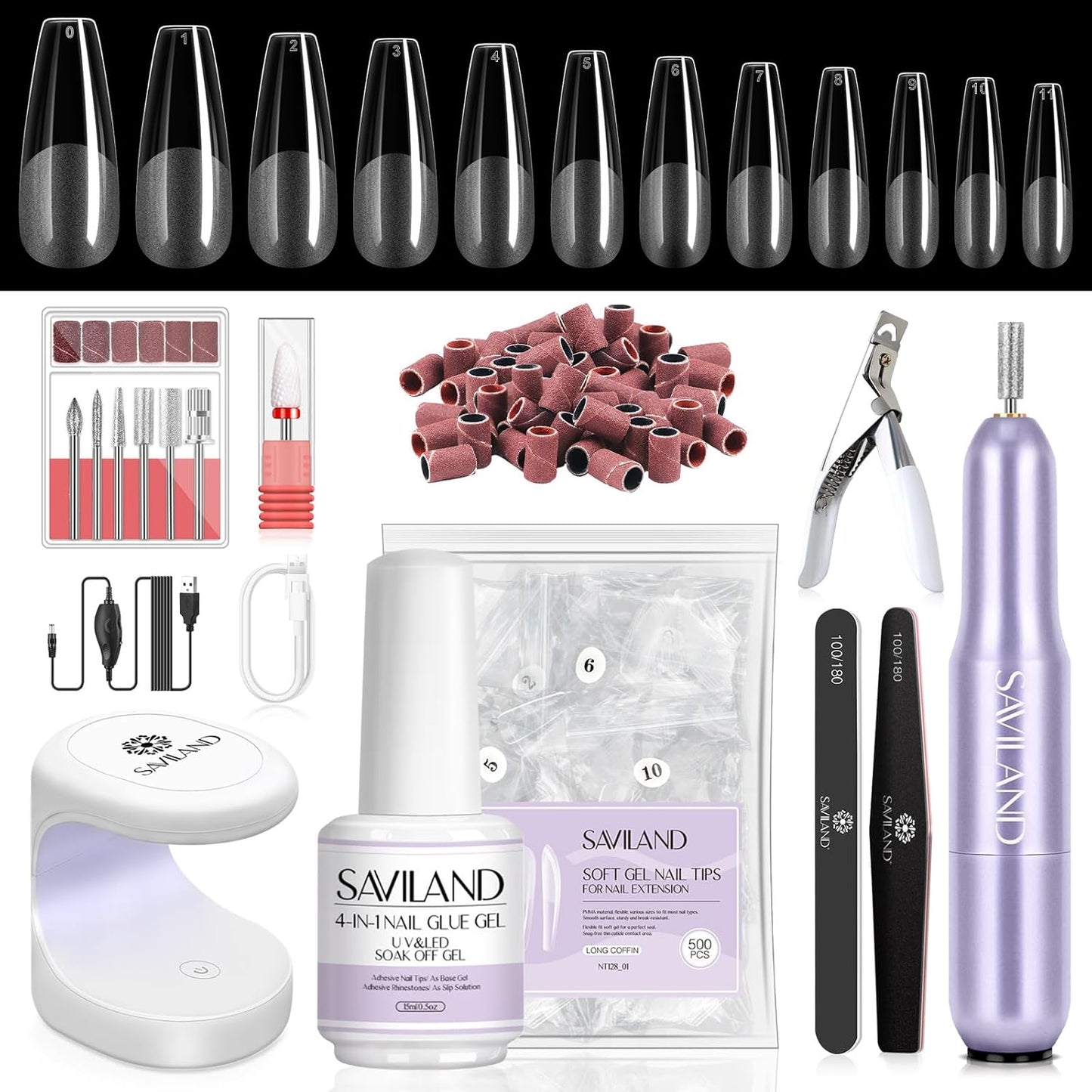 Almond Gel Nail Kit - Complete Nail Drill Set with UV Lamp & 500PCS Tips | DIY Manicure Tools for Home Use