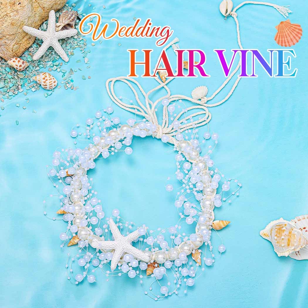 Catery Starfish Headband Pearl Hair Vine Headpiece Wedding Hair Accessories for Women (White)