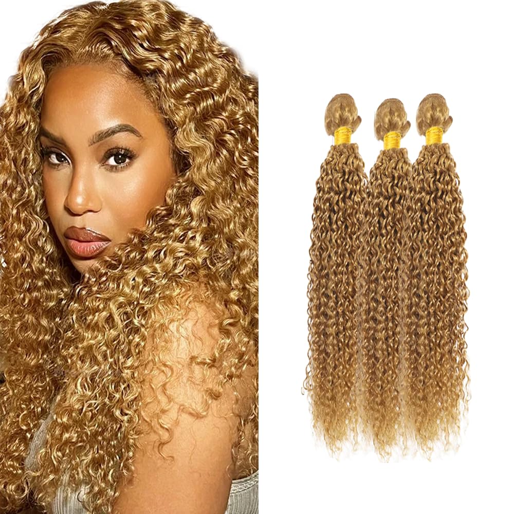 Blonde Bundles Human Hair #27 Curly Bundles Human Hair 14 16 18 inch Honey Blonde Bundle #27 Color 150g