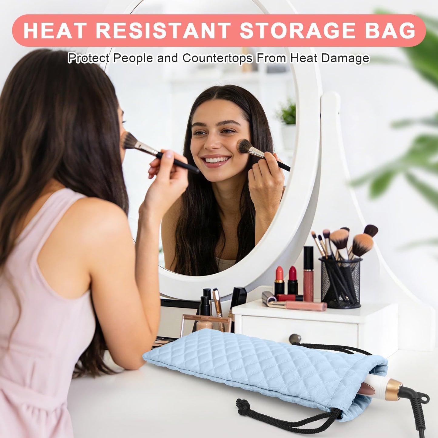 Youlyveaw Professional Hot Hair Tools Organizer Cover Bag Heat Resistant Travel Drawstring Storage Case Pouch for Curling Iron, Flat Iron, Hair Straightener and Styling Tool(14.2" x 5.9")