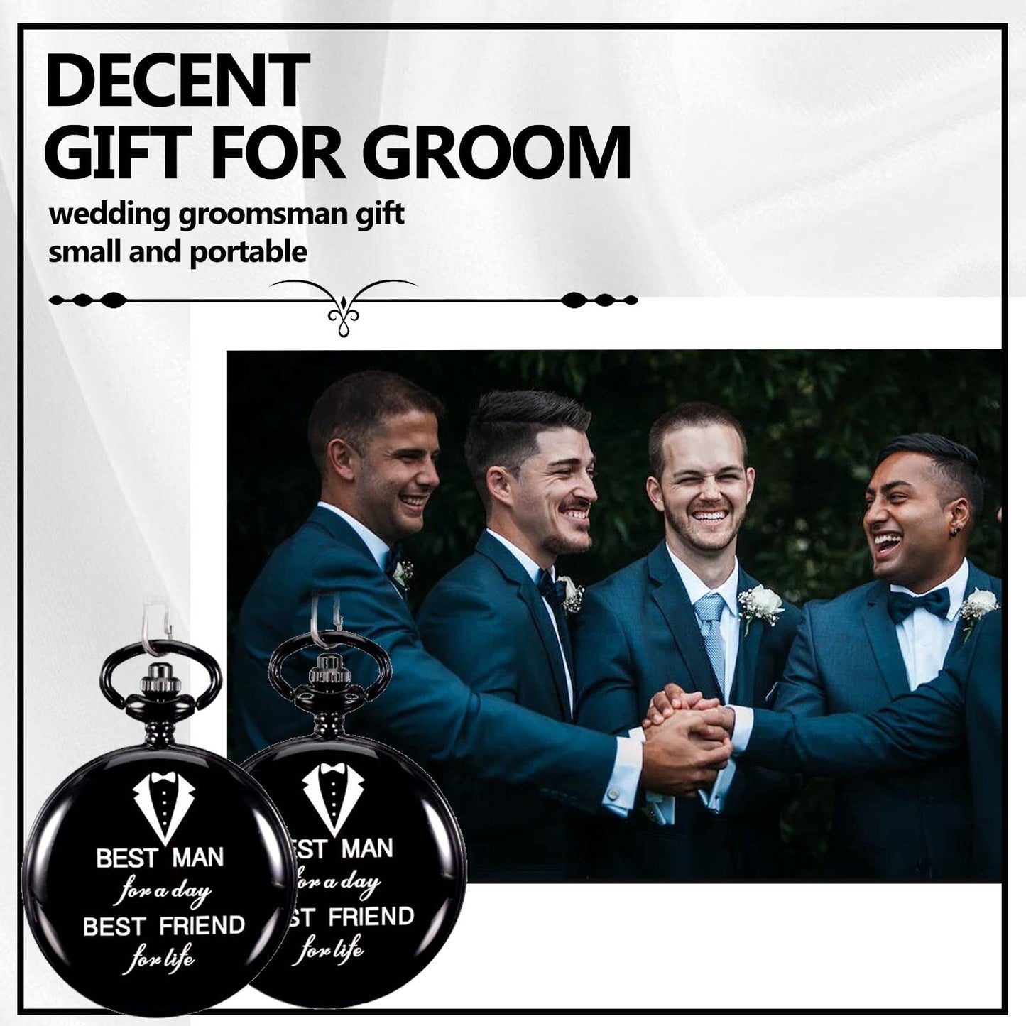 Yewkit 4 Pcs Groomsman Gifts for Wedding Groomsmen Engraved Pocket Watch Best Man Proposal Gifts Roman Numerals Quartz Pocket Watch Wedding Gifts with Chain for Groomsman Best Man