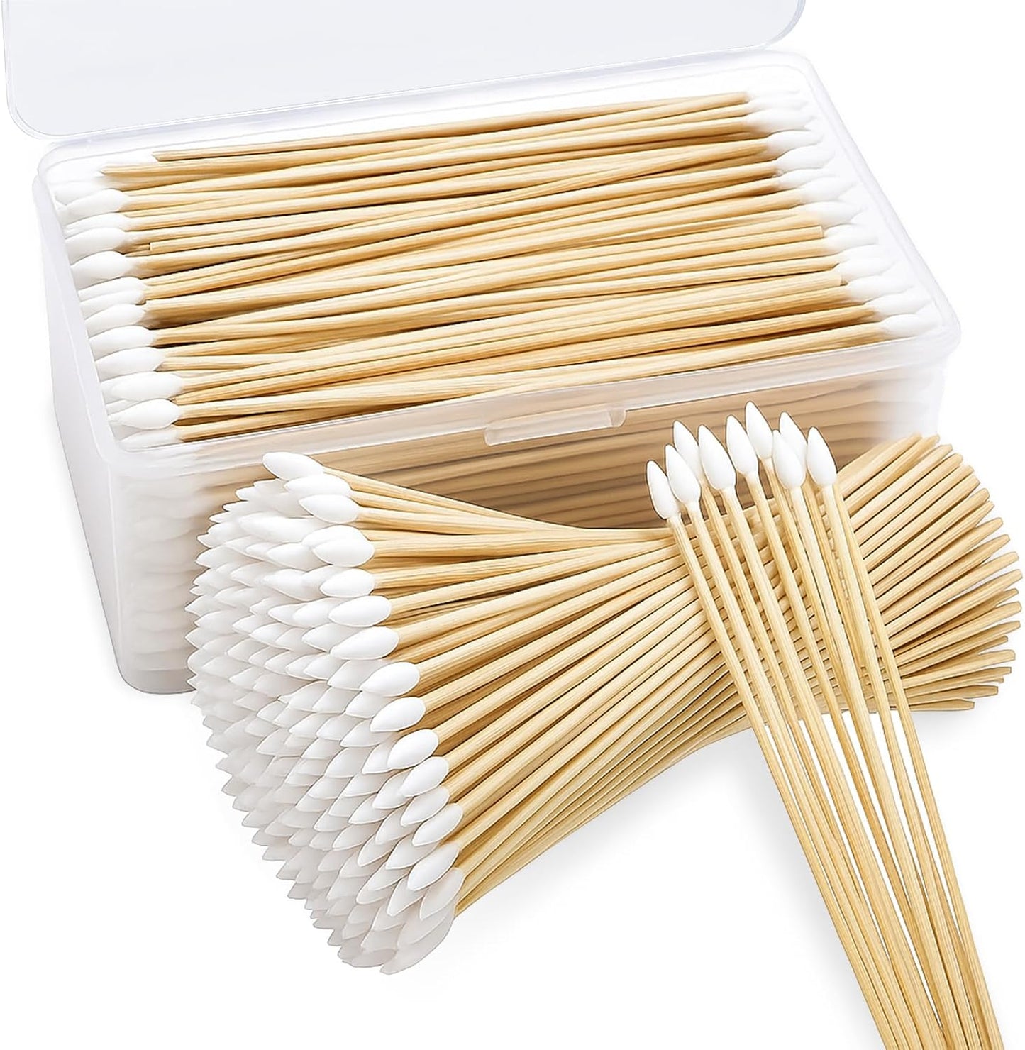 Pointed Cotton Swabs - 500pcs Precision Gun Cleaning & Makeup Swabs | Lint-Free Bamboo Handle, 6 Inch