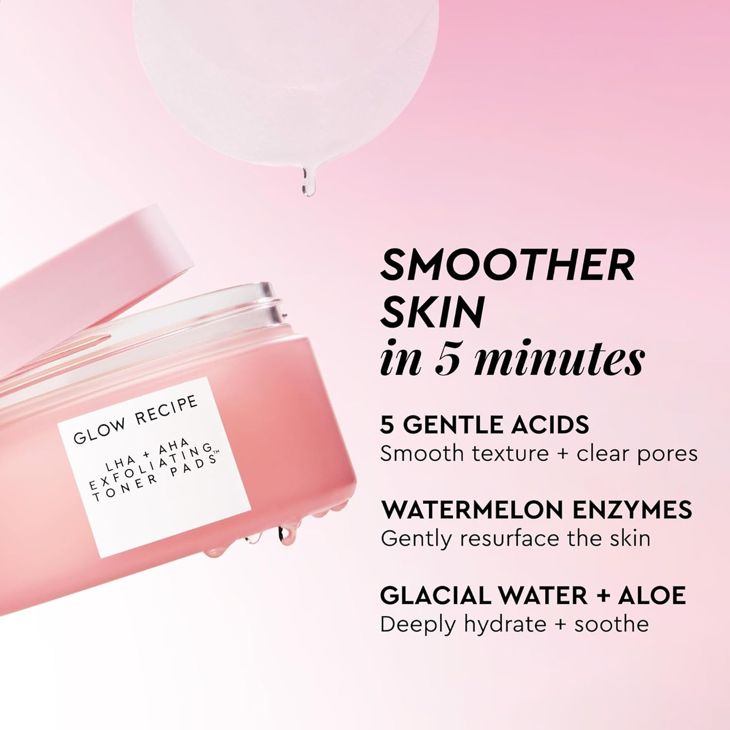 Glow Recipe LHA + AHA Toner Pads | Korean Exfoliating Face Toner - Hydrating & Pore Minimizing - 60 Gentle Pads