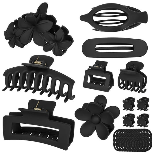 Hair Clips for Women - Non-Slip Strong Hold Jaw Claw Clips Set | 12-Pack for Thin, Thick & Curly Hair (Black)