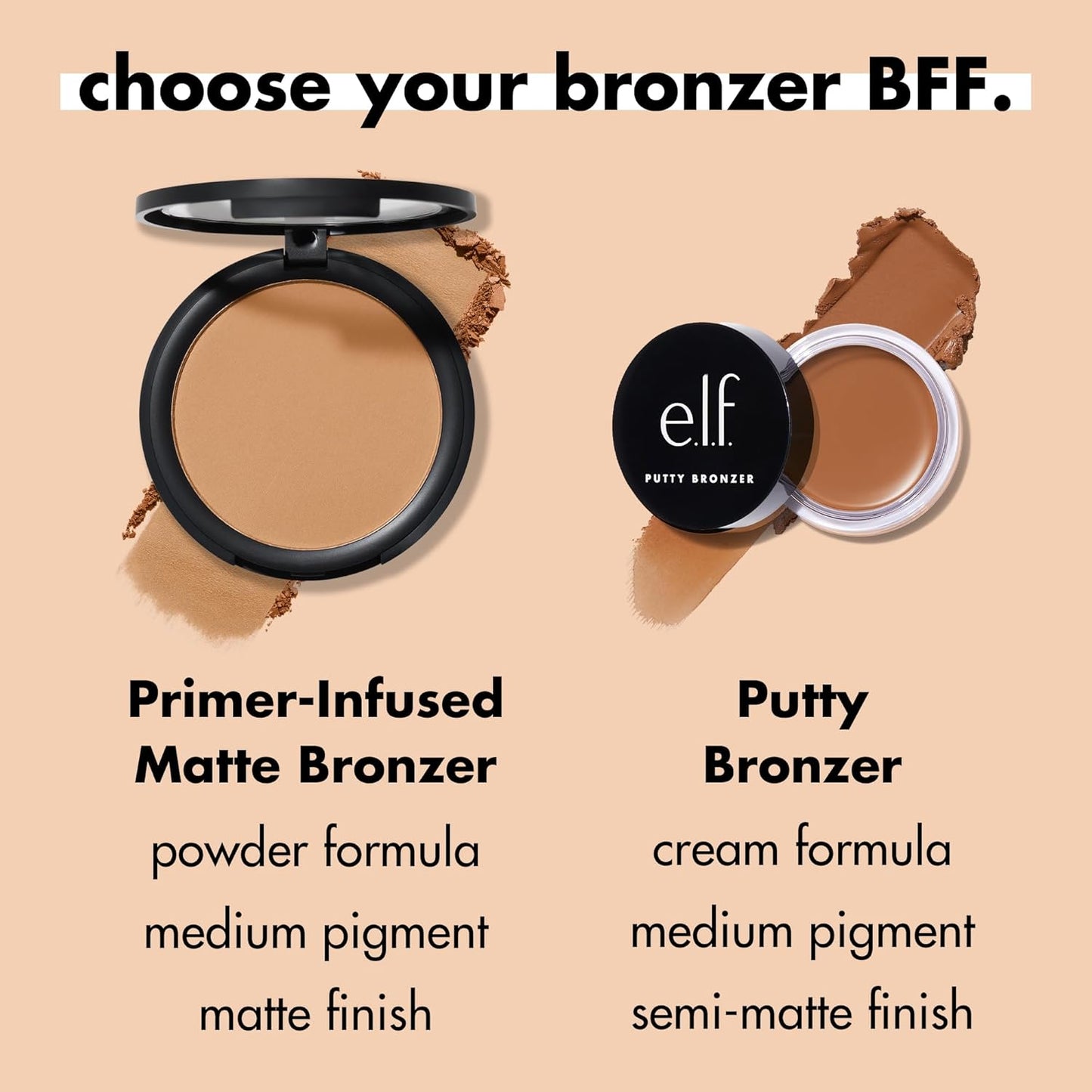 e.l.f. Primer-Infused Bronzer - Long-Wear Matte Contour for Cheeks | Forever Sun Kissed, 0.35 Oz