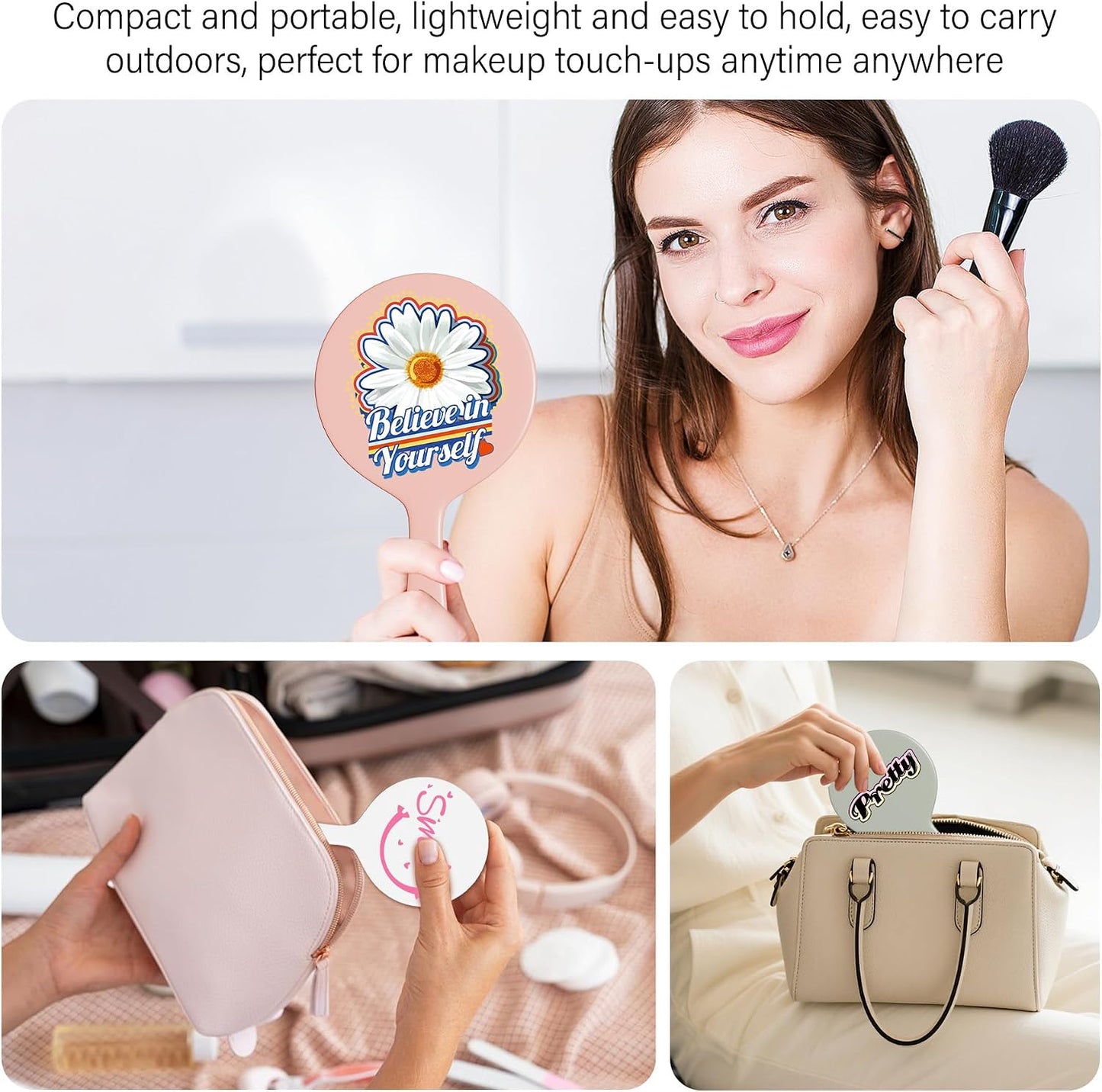 Personalized Handheld Makeup Mirrors - Compact Travel Mirror with Custom Photo/Text | Bulk Gift Idea for Women (Blue)