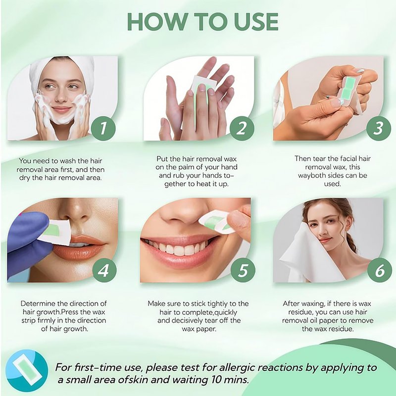 Facial Wax Strips - 48 PCS Hair Removal Kit with Aloe Vera for Sensitive Skin | At-Home Waxing for Eyebrows, Upper Lip, Bikini & Brazilian