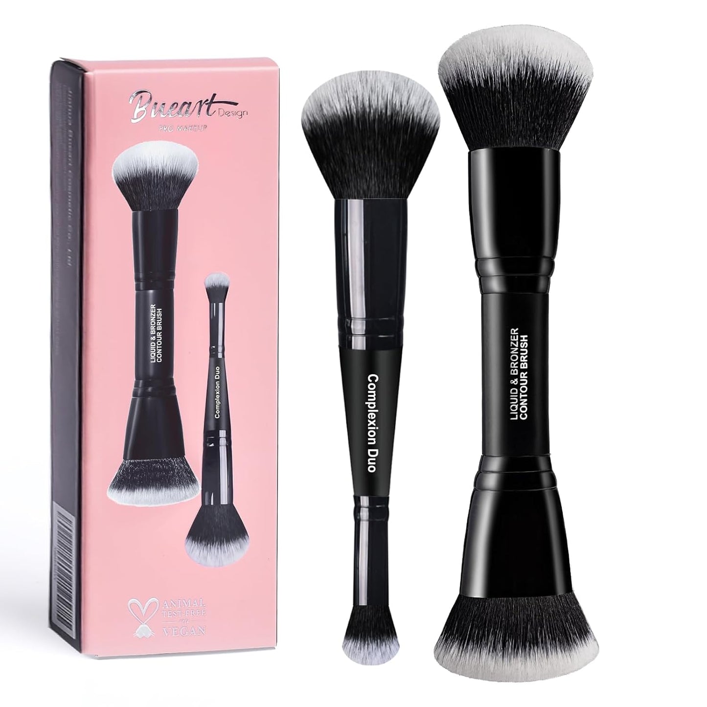 Complexion Duo Brush Set - Ultra-Soft Double-Ended Makeup Brushes for Foundation & Bronzer | Vegan & Cruelty-Free