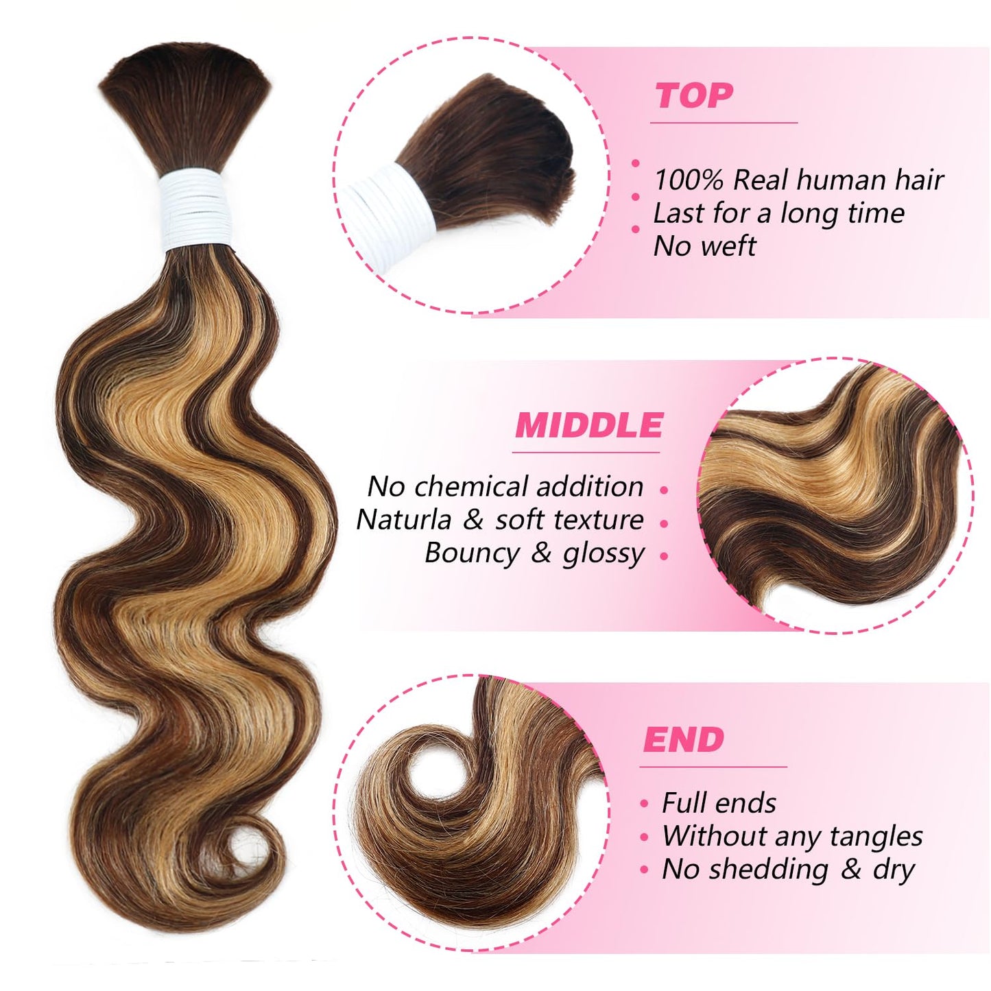 Body Wave Curly 4/27 Human Braiding Hair - 100g One Bundle for Boho Braids | 18 Inch