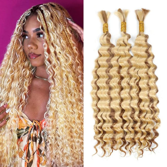 613 Boho Human Hair Braiding 27 613 Blonde Boho Human Hair Braiding Blonde Braids Deep Wave Knotless Bulk 27/613 Braids 12 12 12 Inch