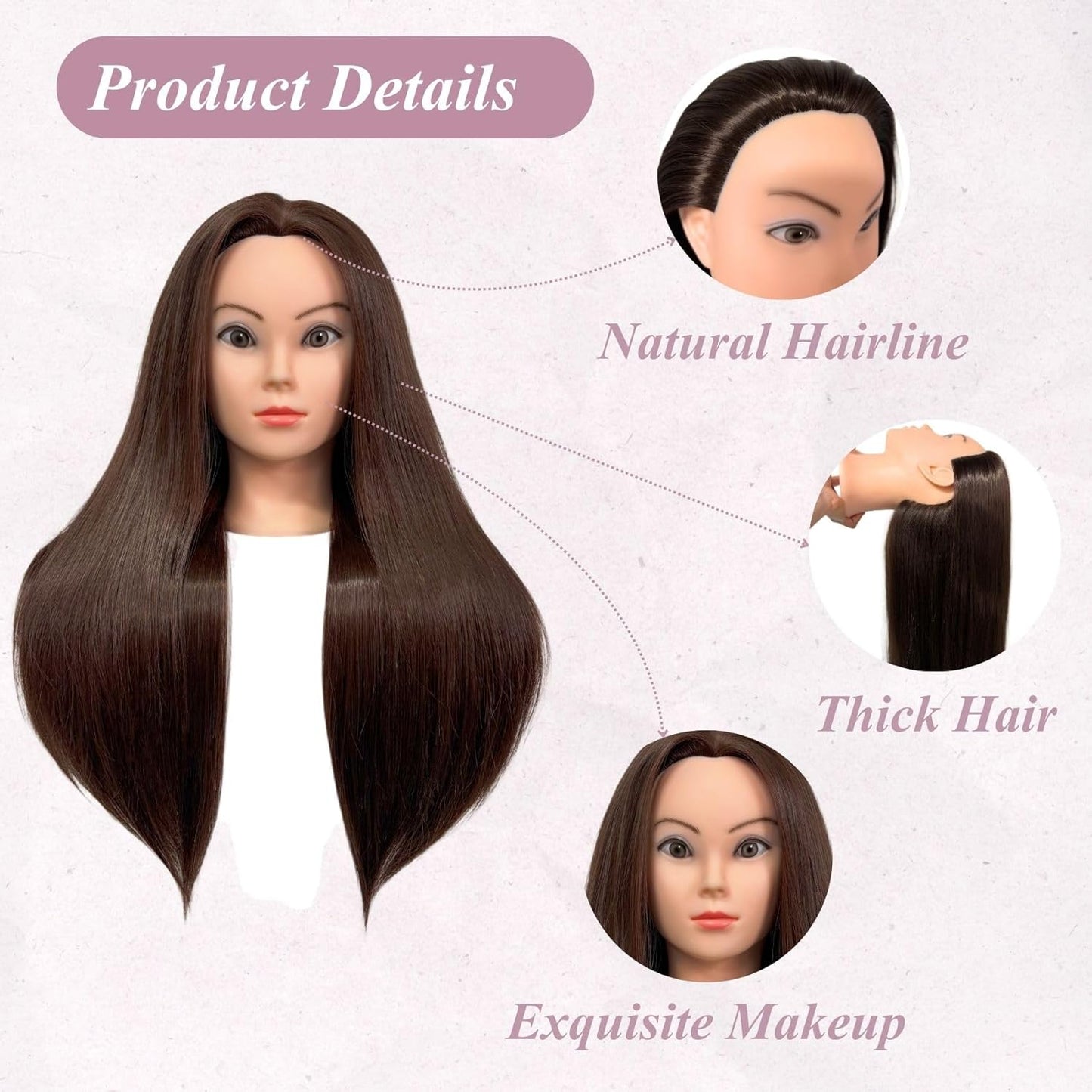 Cosmetology Mannequin Head - 26" Long Dark Brown Hair for Braiding, Styling & Curling | Ideal for Hairdressers & Kids