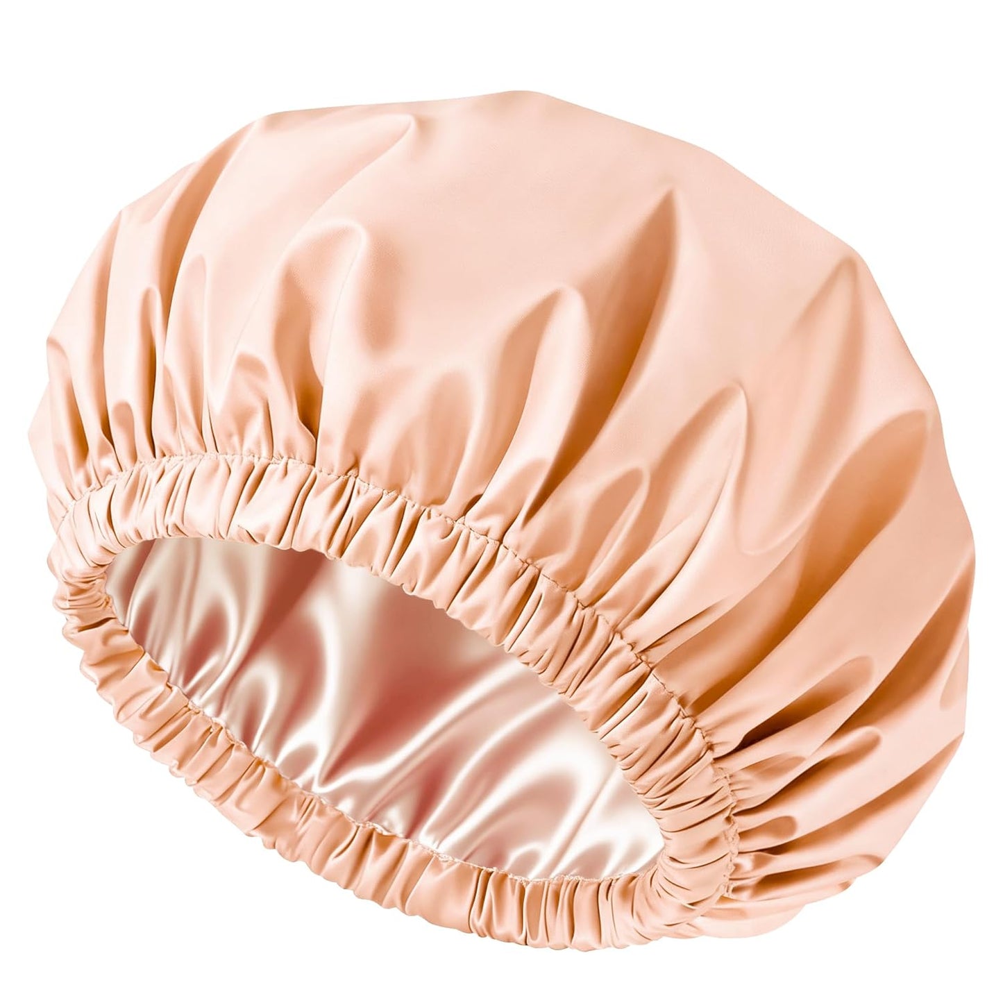 Satin Lined Shower Cap for Women - Reusable Waterproof Hair Protection | Large Washable Pink Cap