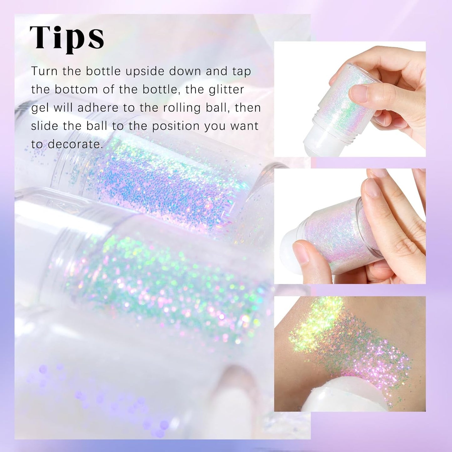 Holographic Glitter Gel - Roll-On Body Shimmer for Face & Hair | 2 Colors: Golden Ocean & Neon Violet
