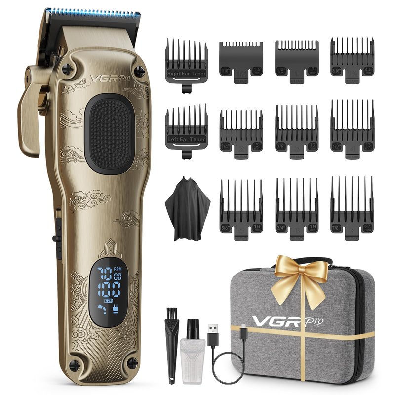 VGRPRO Hair Clippers for Men Professional, Cordless & Corded Barber Clippers for Hair Cutting with Package Case, Electric Grooming Kit for Home & Barber Use, LED Battery Display (Golden)