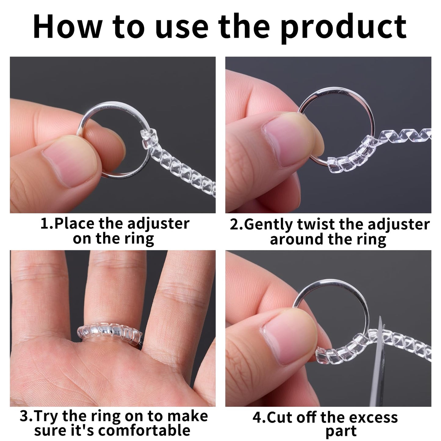 12 PcsRing Size Adjuster for Loose Rings, Invisible Ring Sizer Adjuster for Loose Rings, 4 Sizes Ring Resizer Guards Inserts Tightener Spacer Fitters for Too Big Ringsfor Women Men, Without Resizing