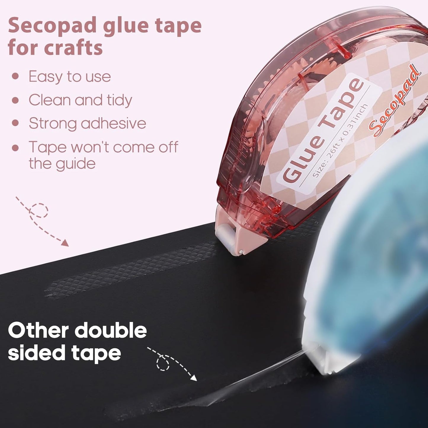 Double-Sided Scrapbook Tape Roller - 4 Pack Adhesive Glue Runner for Crafts | 0.3in x 26ft, Clear