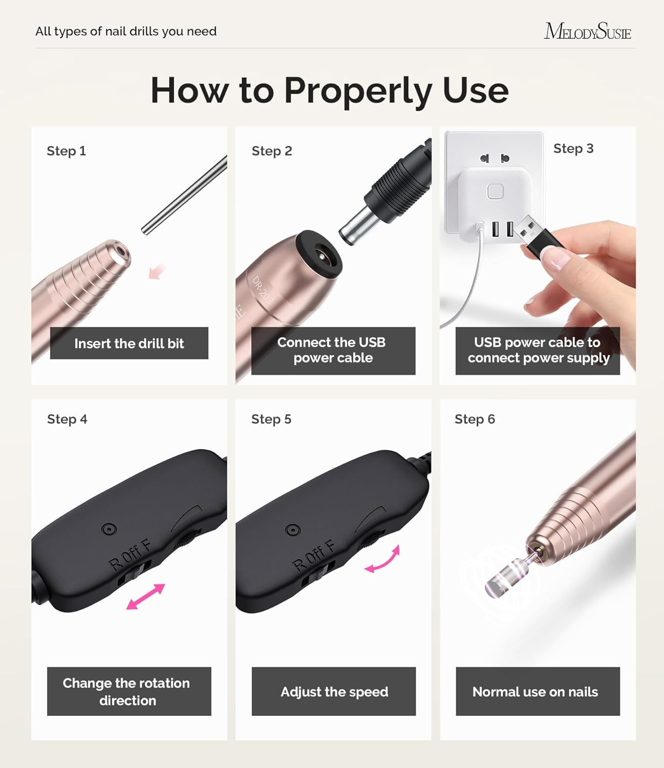 Portable USB Nail Drill - 20000RPM Electric Nail File for Manicure, Polishing & Gel Removal | Compact Design for Home Use
