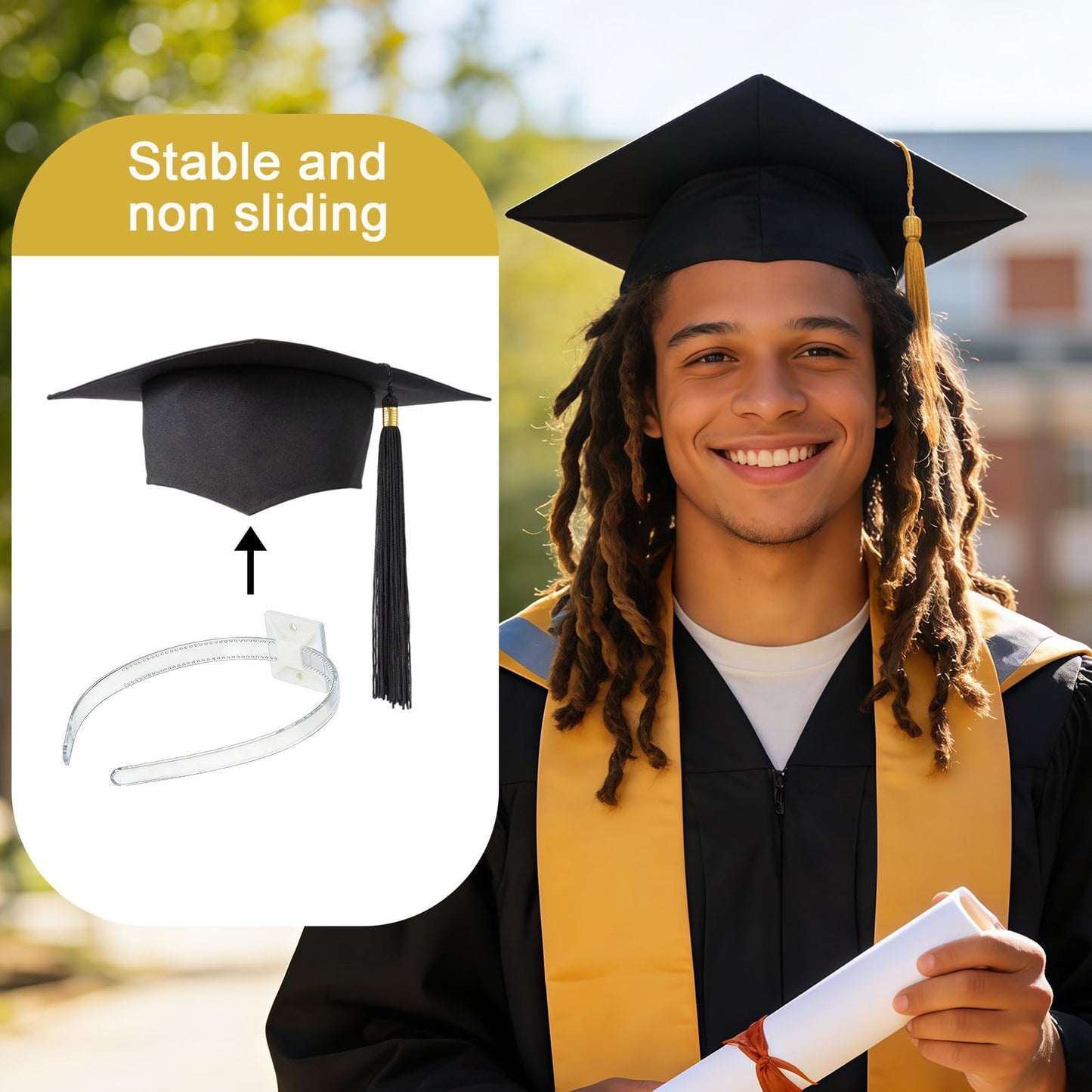 Pvoiue Graduation Cap Headband Insert 2026, Clear Acrylic No-Slip Grad Cap Fixer with Adhesive Base, Comfortable Grad Caps Accessory for Women Men with Thick/Curly Hair