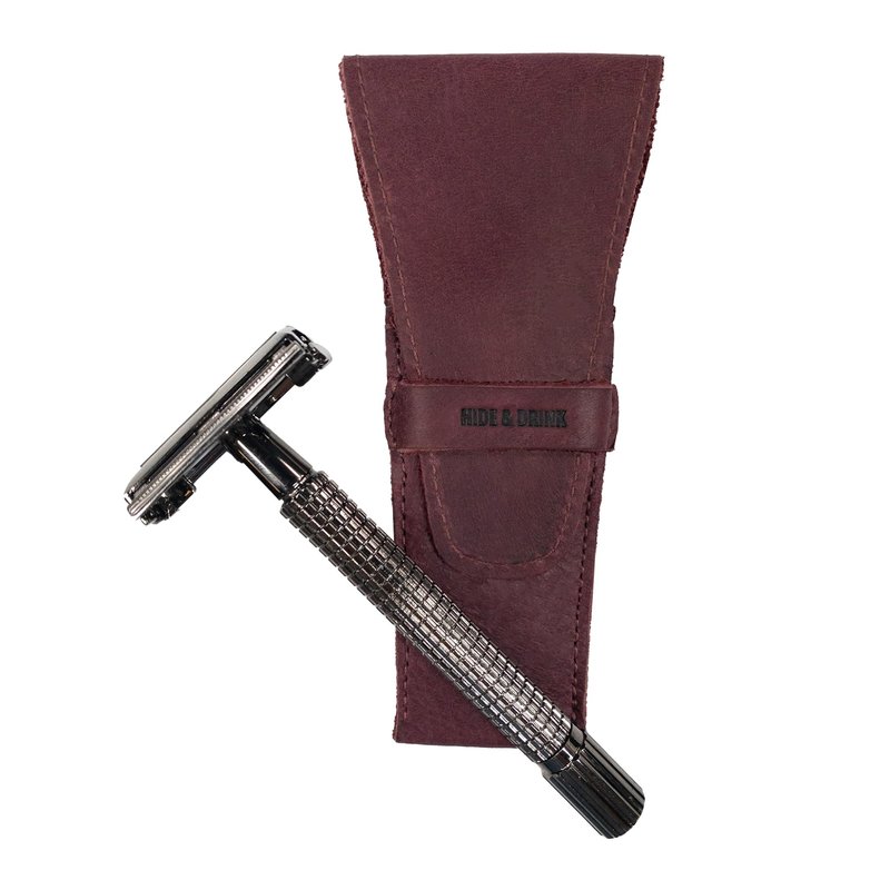 Hide & Drink, Leather Safety Razor Case, Shaving Accessories, Personal Care Essentials, Handmade Includes 101 Year Warranty (Sangria)