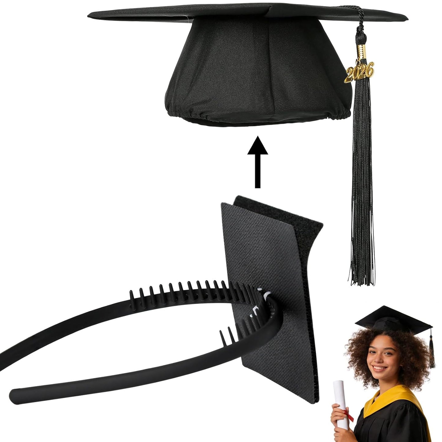 Graduation Cap Headband - Super Strong Clear Headband with Hook and Loop | Perfect Gift for Graduates (2 Pcs)