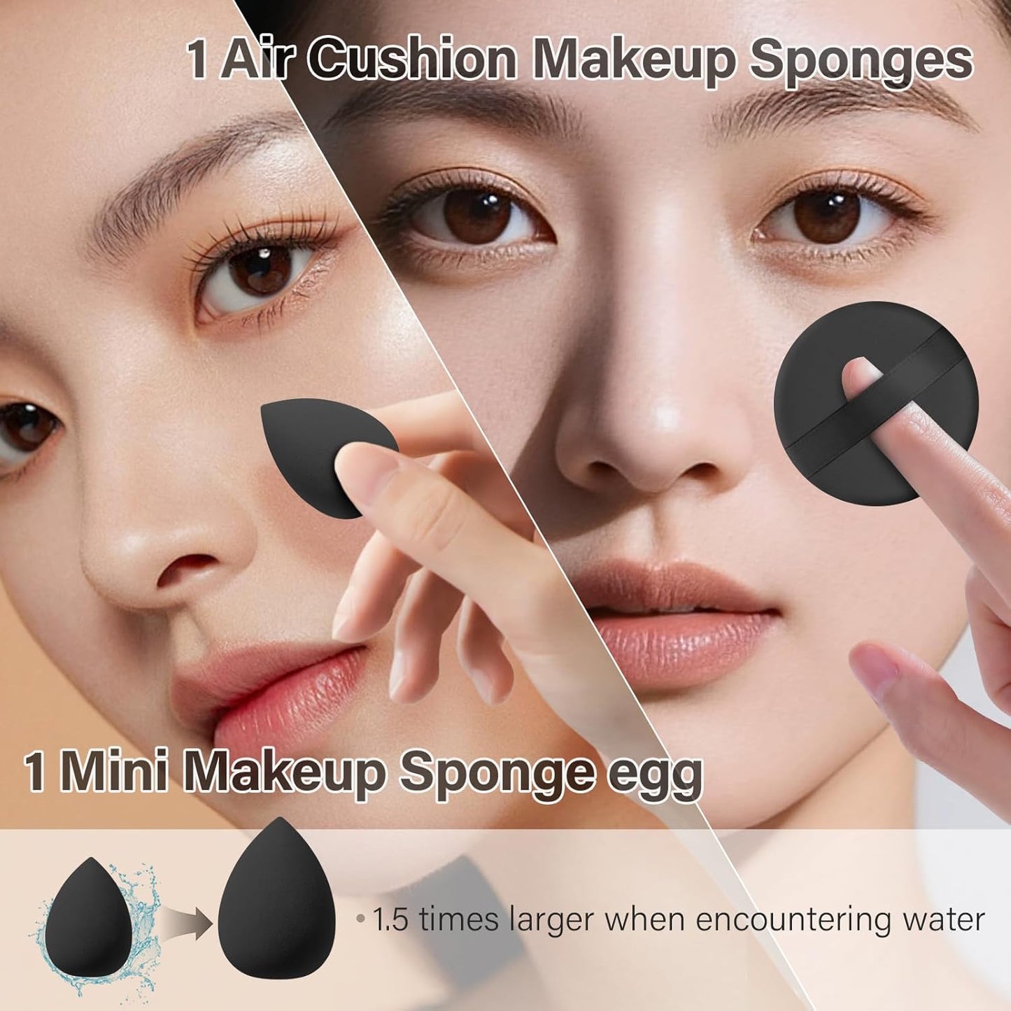 Professional Makeup Brushes Set - 25 Pcs Kit with Foundation, Blush, Eyeshadow Brushes & Sponges | Black