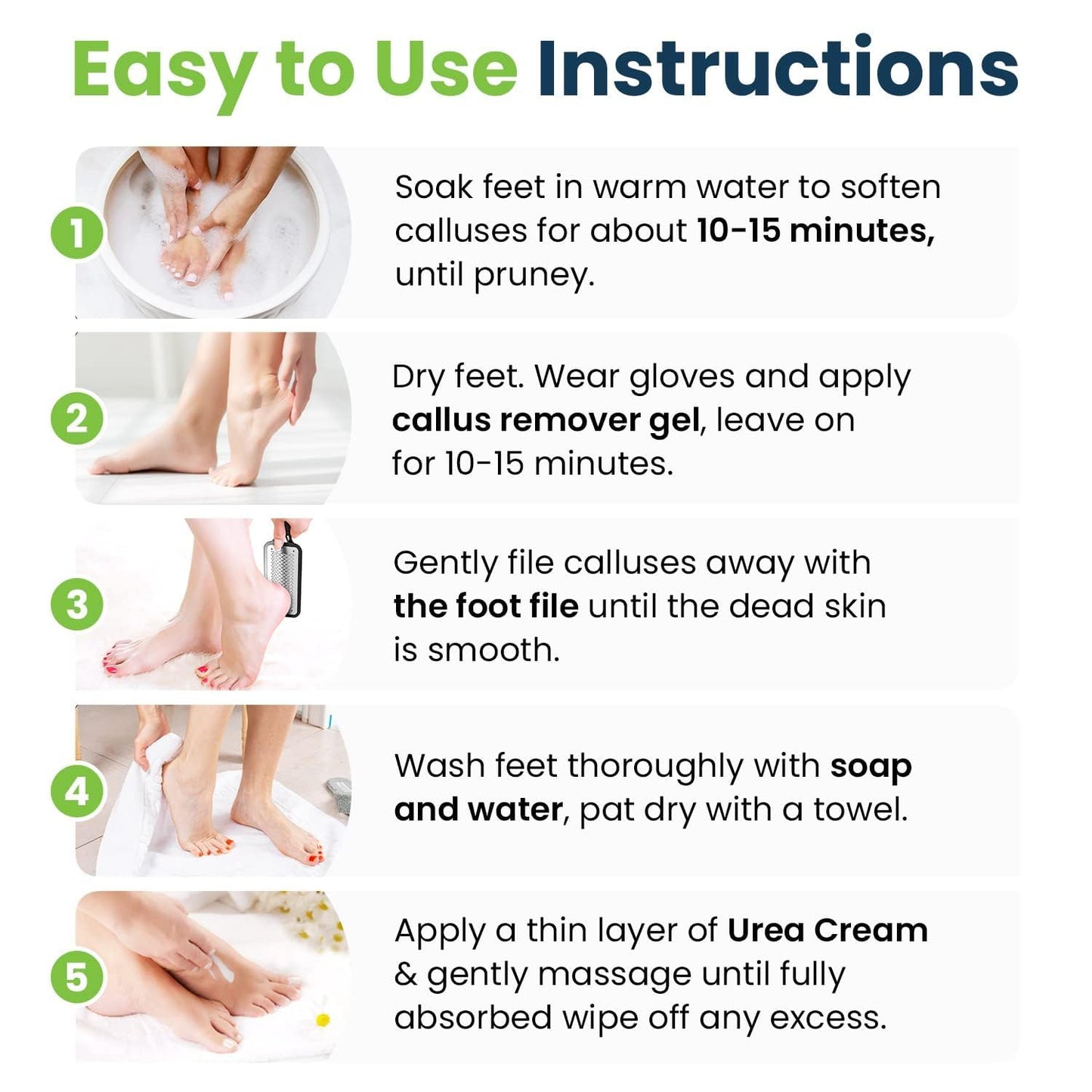 Exfoliating Foot Care Set - Callus Remover & Pedicure Kit with Tea Tree Oil Soak, Urea Cream | 4-Piece Made in USA