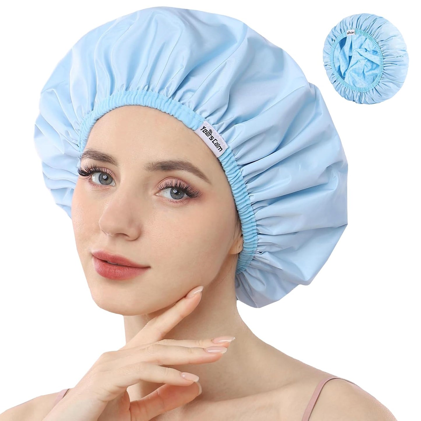 Reusable Waterproof Shower Caps for Women - Double Layer, Reversible Design | Soft Elastic Keeps Hair Dry