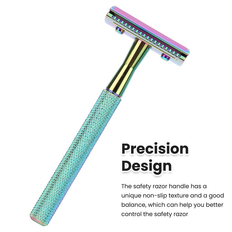 Keropy Safety Razor For Man With 10 Premium Stainless Steel Razor Blade Reusable Single Blade Razors For Men and Women, Double Edge Razor, Rainbow
