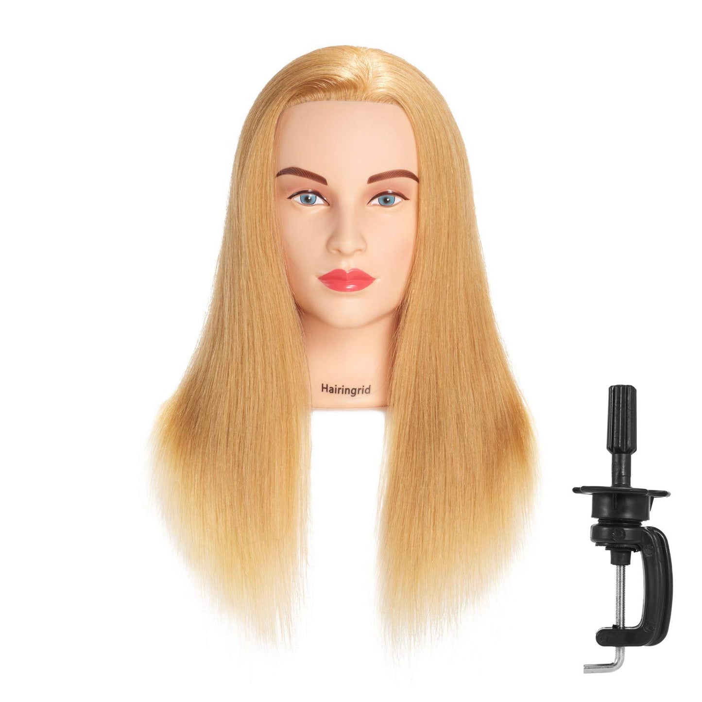 Hairingrid Mannequin Head - 20-22" 100% Human Hair Training Head with Clamp Holder | Ideal for Cosmetology