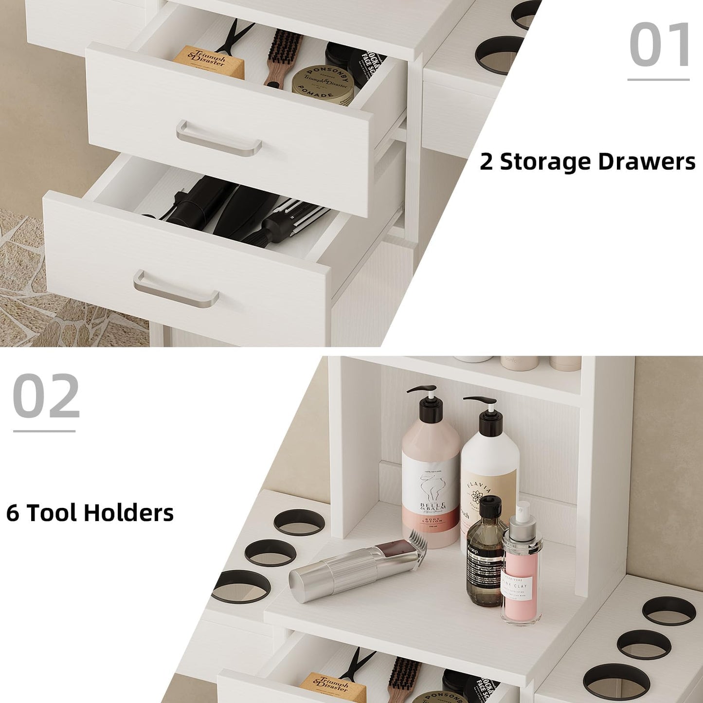 4ever2buy Salon Station for Hair Stylist, White Barber Station Hair Salon Station, Hair Station Equipment Hair Dryer Holder, White