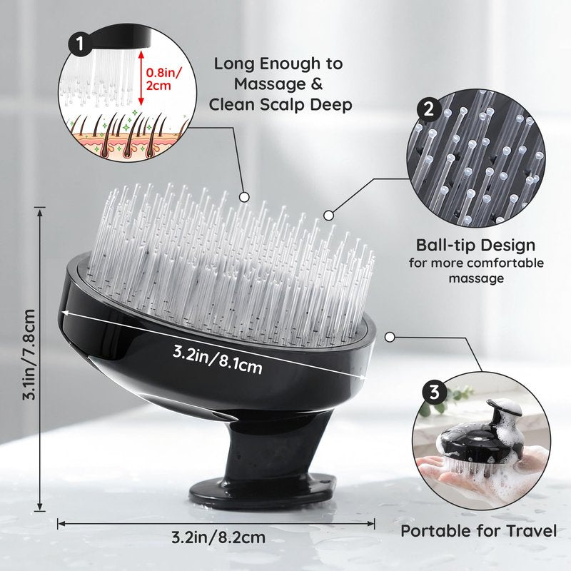 Segbeauty Scalp Massager Scrubber Shampoo Brush for Washing Detangling Hair, Head Scratcher Massager for Hair Growth, Scalp Brush for Dandruff Removal, Dual-layer Nylon Bristles Exfoliator, Black