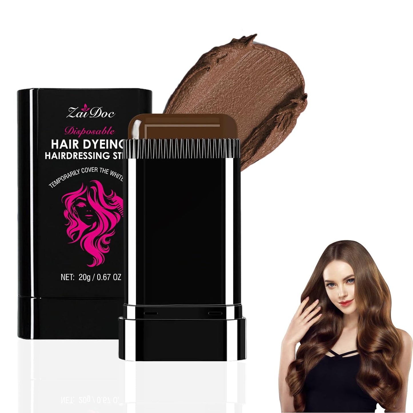 Temporary Hair Dye Stick - 2-in-1 Root Touch Up & Comb, Waterproof & Portable | 0.67oz Black