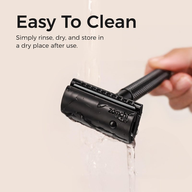ZOMCHI Safety Razor for Men with 5 Double Edge Safety Razor Blades, One Blade Safety Razor, Metal Razor Zero Waste – Black