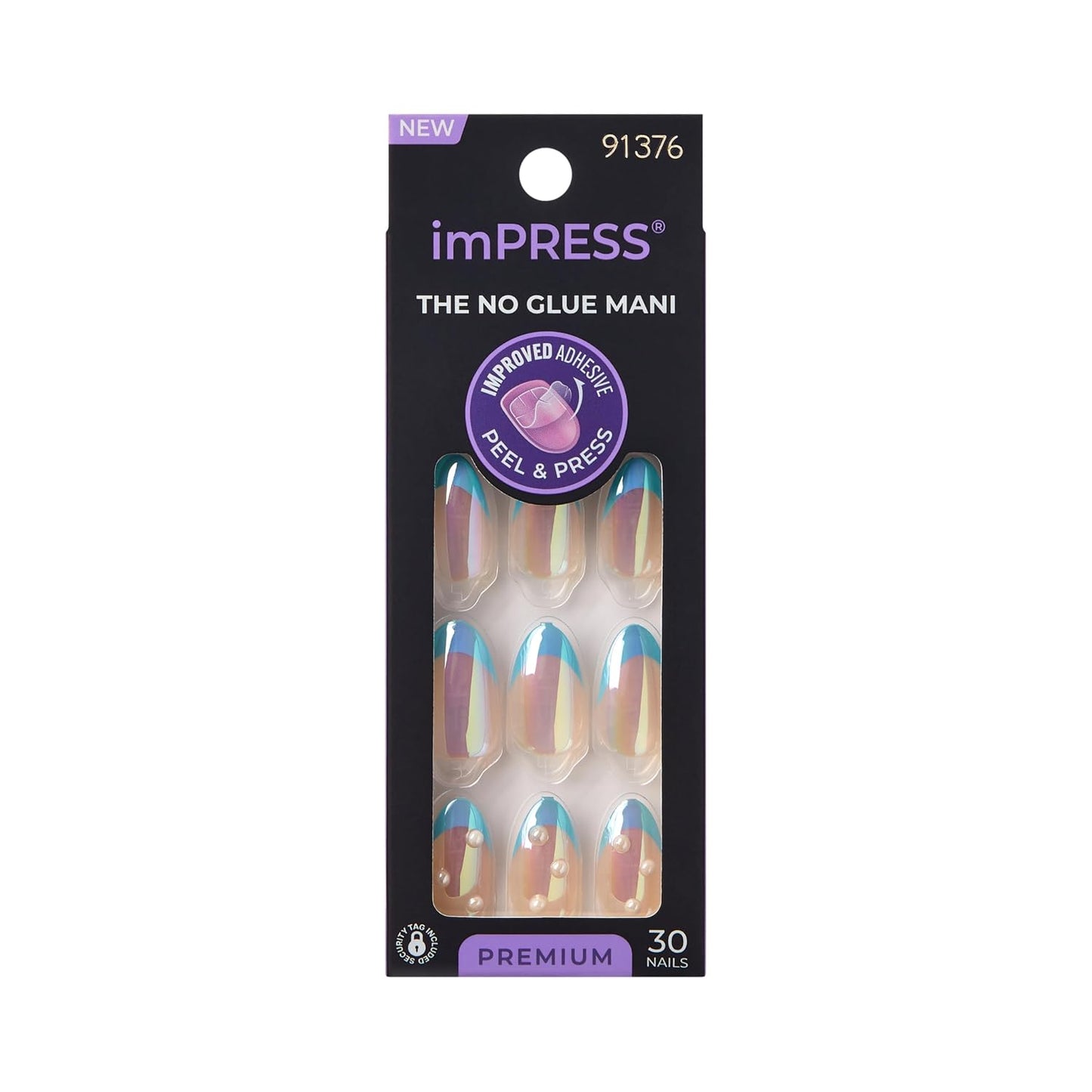 KISS imPRESS Press-On Manicure - Gray V-Cut Stone Fake Nails | Medium Ballerina/Coffin Shape, Easy Application, 30 Count