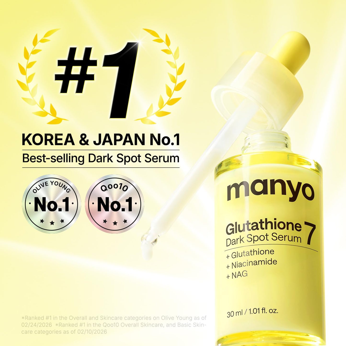 MANYO Glutathione 7 Dark Spot Serum - Niacinamide Face Treatment for Uneven Skin Tone | 1.01 fl. oz (30ml)
