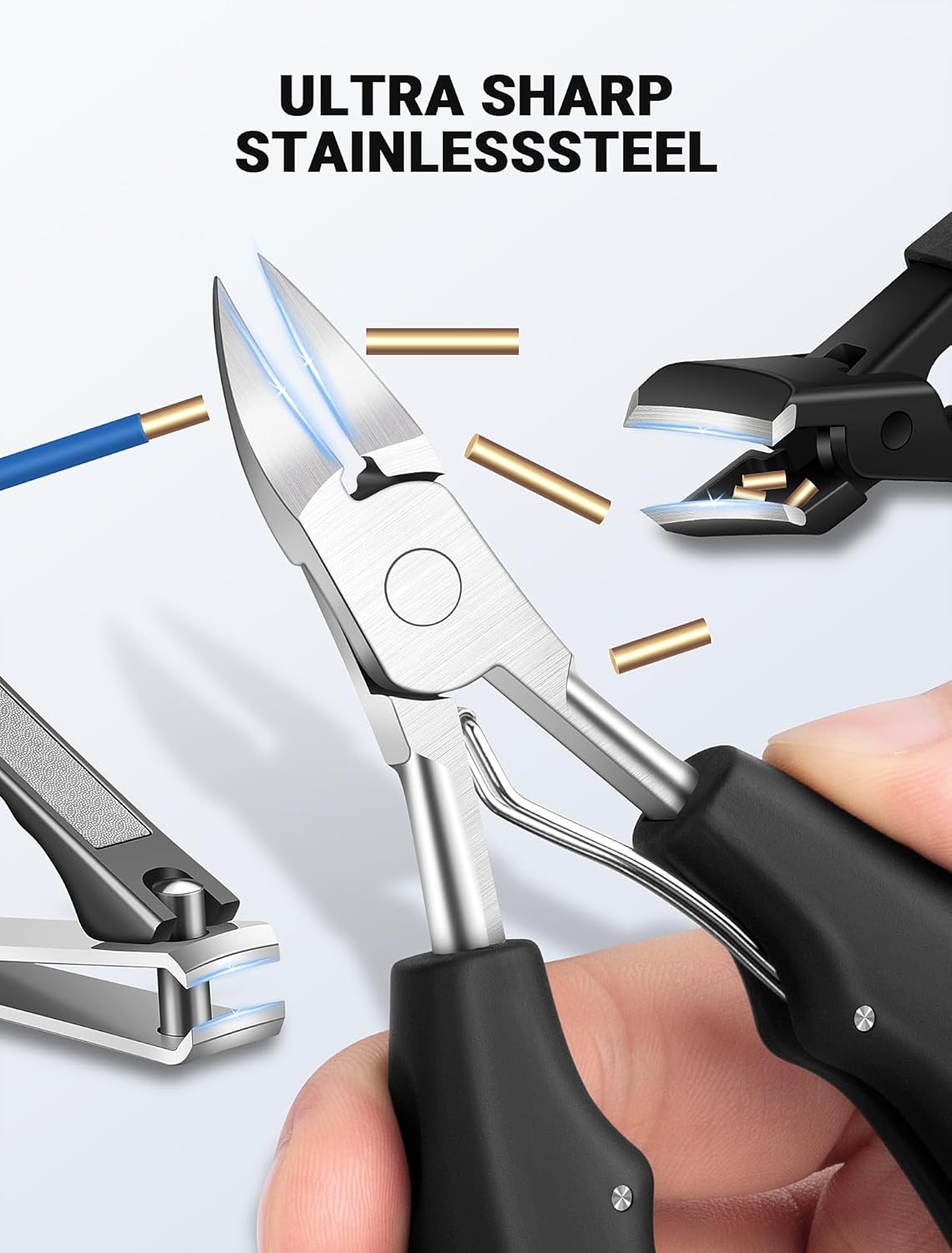 Toenail Clippers for Seniors - Heavy Duty Ingrown Toenail Cutter with Long Handle | 7-Piece Set for Thick Nails