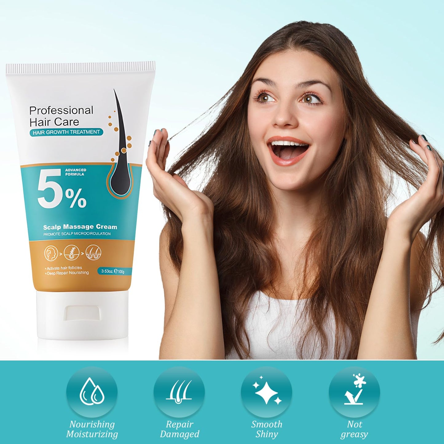 2Pcs 5% Hair Growth Scalp Massage Cream,Professional Hair Care Cream,Anti-Hair Loss with Rosemary Biotin for Men & Women,Fast Regrowth & Strengthens Hair Roots（100g）