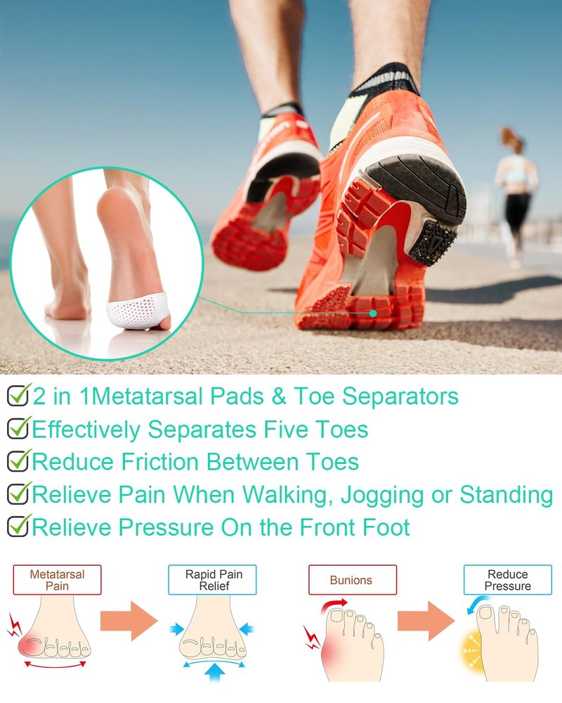Metatarsal Pads - Soft & Breathable Toe Separators for Bunion Correction | Hammer Toe Spacers for Foot Relief