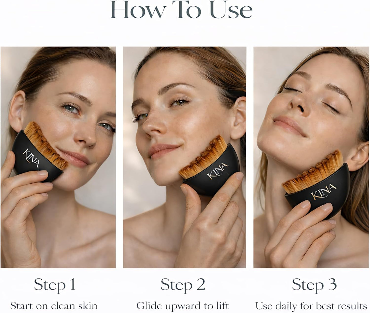 Kina Lymphatic Drainage Face Brush - Gua Sha Tool for Puffiness & Contouring | Ultra-Soft Bristles, Wooden Handle | Detox & Sculpt (Black)