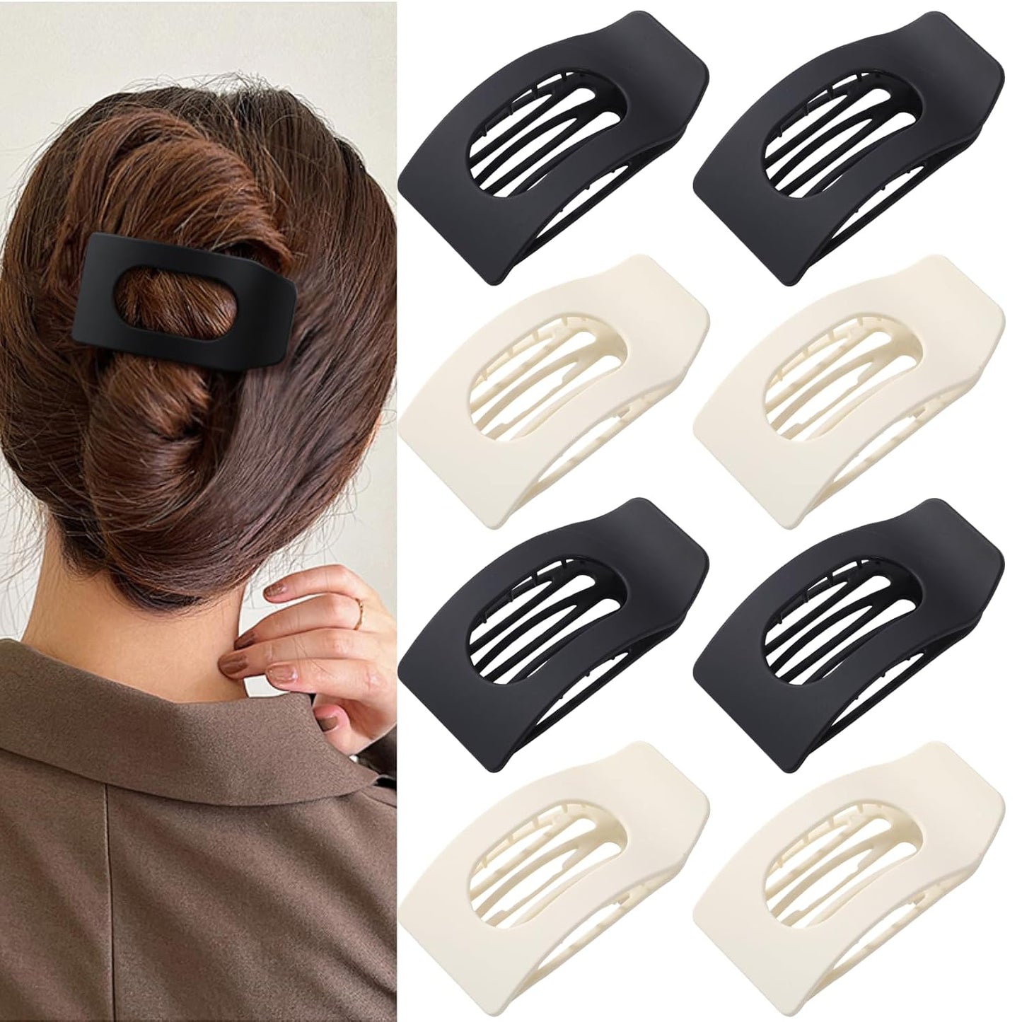 Flat Hair Clips for Women - 8 Pack Large Matte Rectangle No-Slip Claw Clips | Strong Hold for Thick & Thin Hair