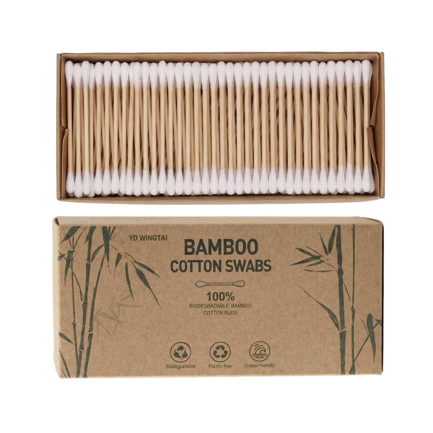 YD WINGTAI Bamboo Cotton Swabs 500 Count Natural Buds 100% Biodegradable Organic Wooden Sticks for Ears Makeup Safety Mouth Travel Clean Skin Club