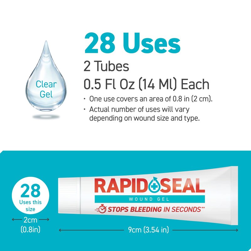 Rapid-Seal Wound Gel (2 Tubes) | Stops Bleeding in Seconds | Ideal for Cuts, Scrapes and Razor Nicks for Emergency First Aid Supplies