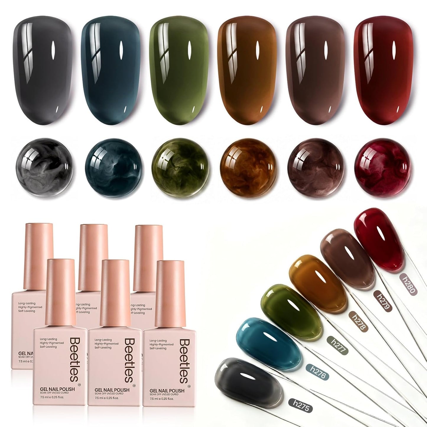 Beetles Cat Eye Gel Nail Polish Set - 6 Summer Glitter Colors | Mint Green, Icy Blue, Teal, Sapphire, Navy, 3D Shimmer Effect