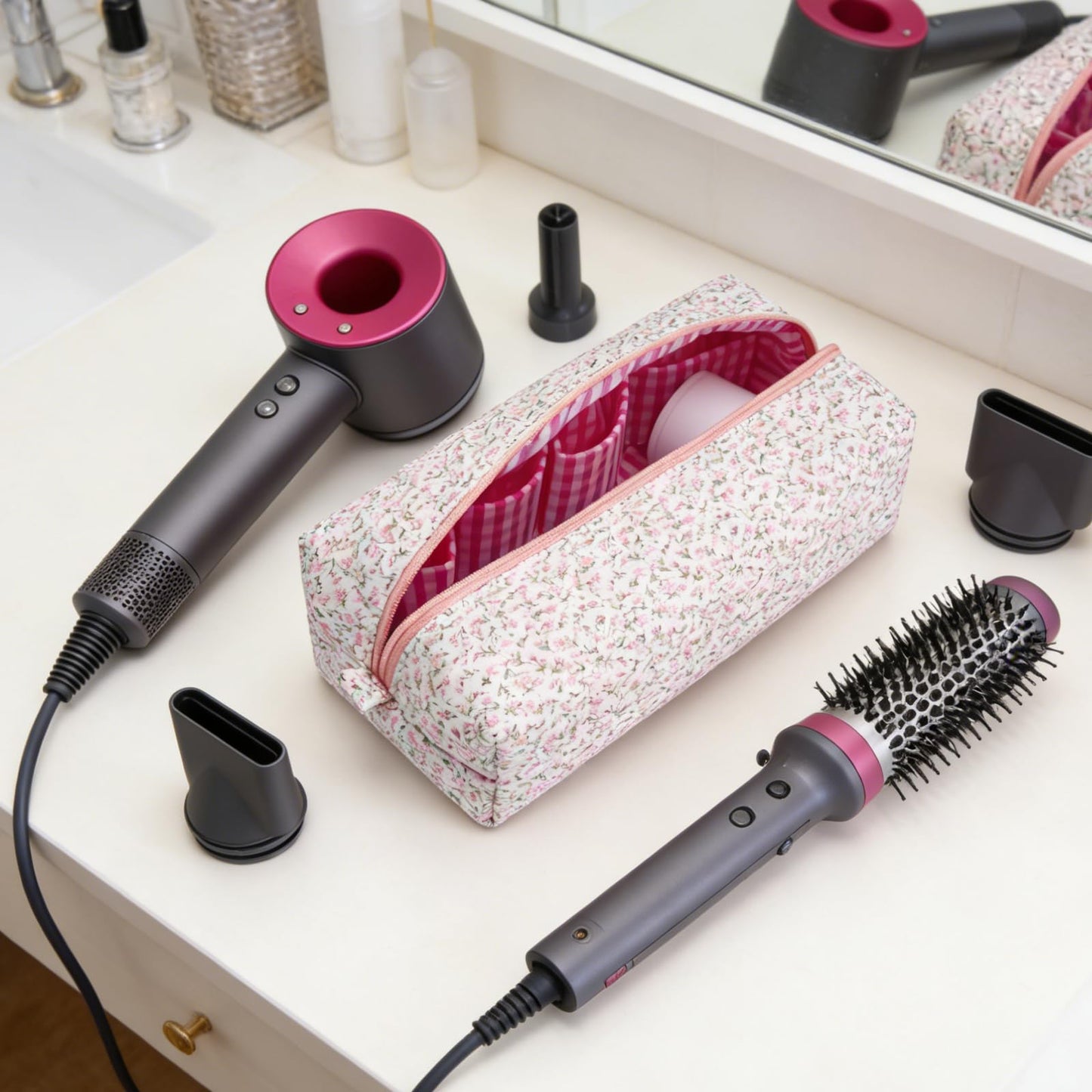 idoltimes Hair Tools Travel Bag, Quilted Hair Tools Organizer Compatible with Dyson Airwrap Styler