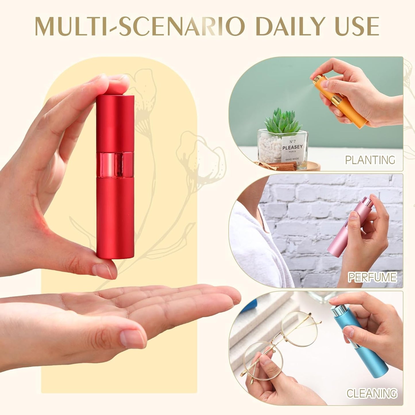 Refillable Perfume Atomizer - 16 Pack 8ml Travel Spray Bottles with Funnel | Portable Mini Cologne Sprayers (Multicolor)